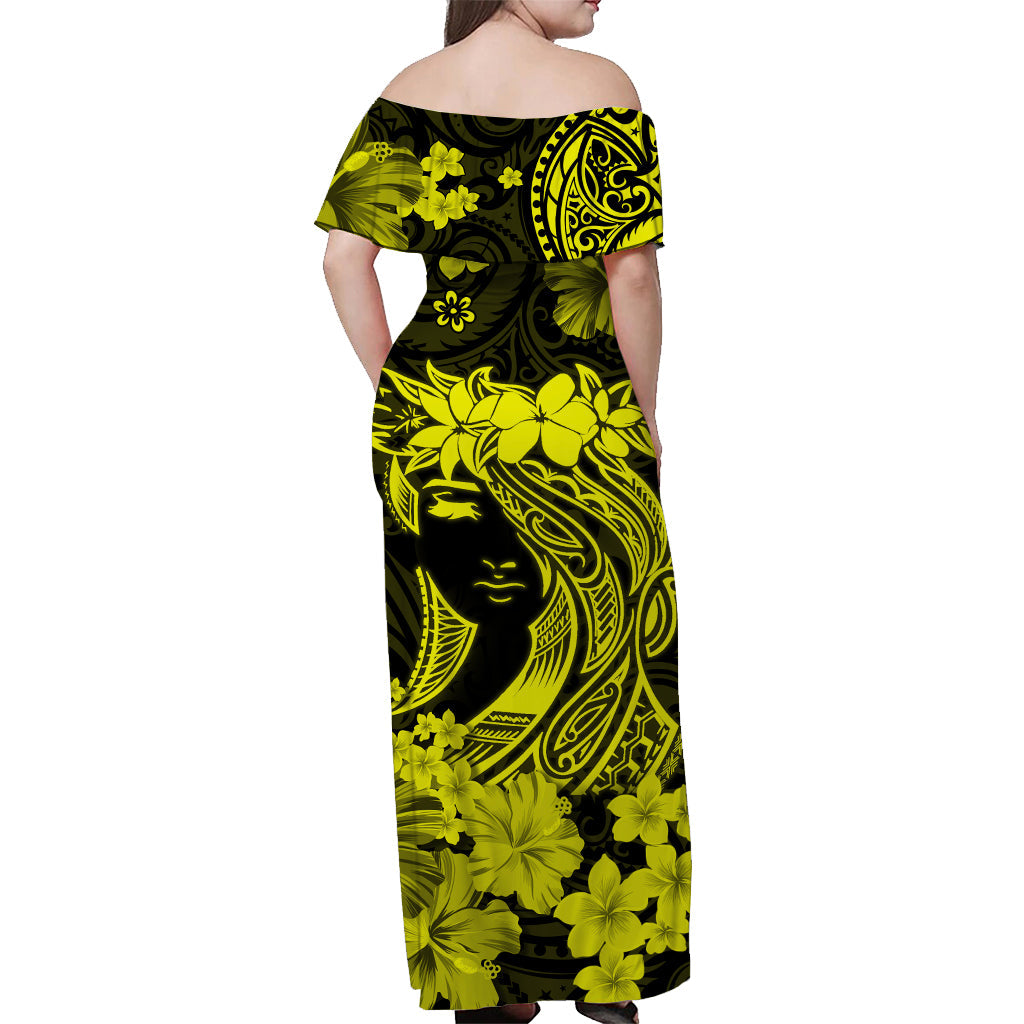 Hawaii Off Shoulder Long Dress Polynesia Yellow Attractive Hula Girl LT13 - Polynesian Pride