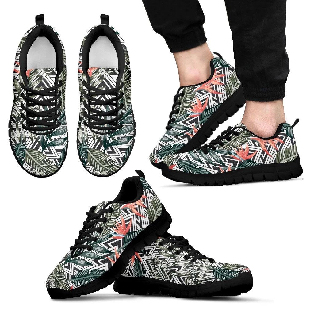 Hawaii Tropical Palm Leaves And Flowers Sneakers Men's Sneakers Black - Polynesian Pride