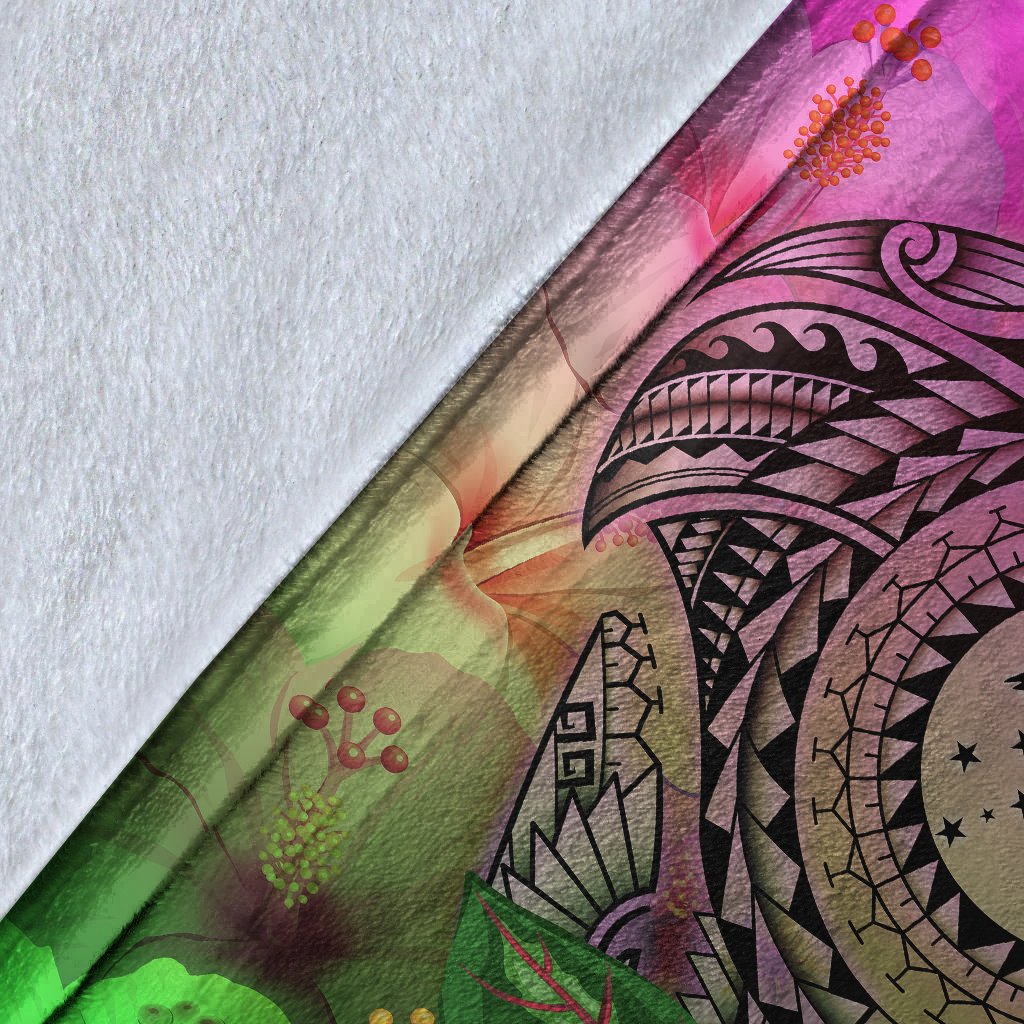 Papua New Guinea Polynesian Premium Blanket - Manta Ray Tropical Flowers - Polynesian Pride