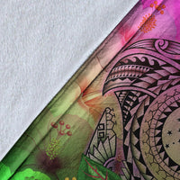 Papua New Guinea Polynesian Premium Blanket - Manta Ray Tropical Flowers - Polynesian Pride