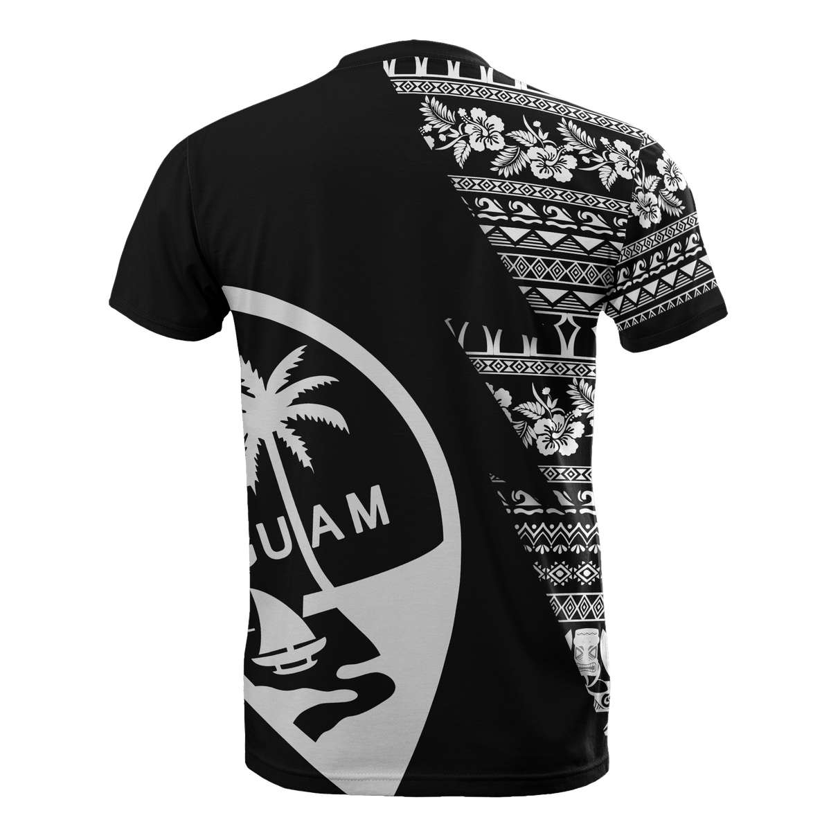 Guam All Over T Shirt Guam Coat of Arms Chamorro Pattern Black Style - Polynesian Pride
