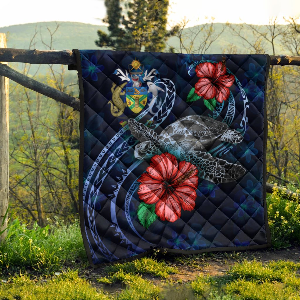 Solomon Islands Polynesian Premium Quilt - Blue Turtle Hibiscus - Polynesian Pride