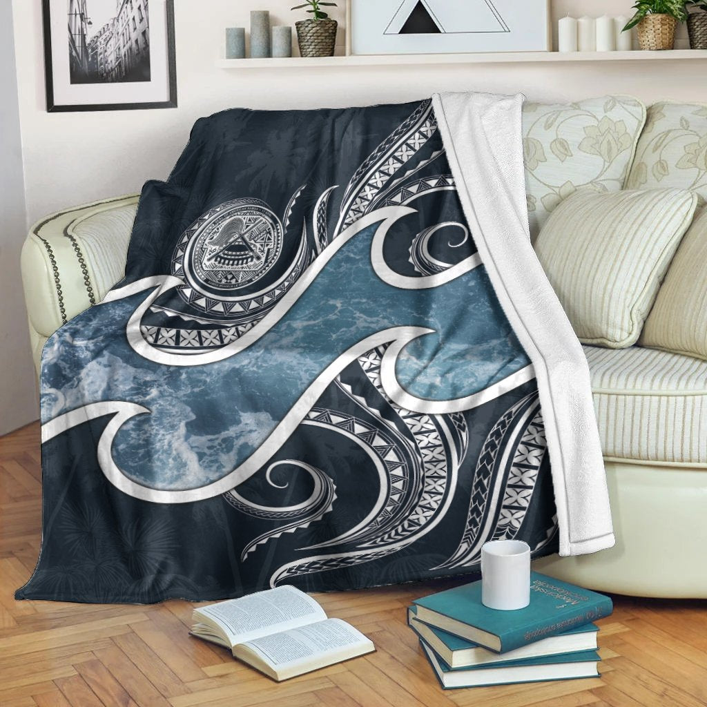 American Samoa Polynesian Premium Blanket - Ocean Style White - Polynesian Pride