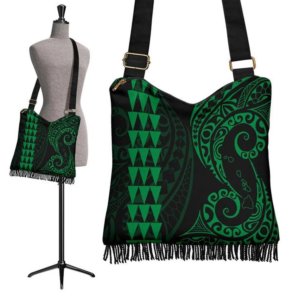 Hawaii Map Polynesian Crossbody Boho Handbag Green Crossbody Boho Handbag One Size Green - Polynesian Pride