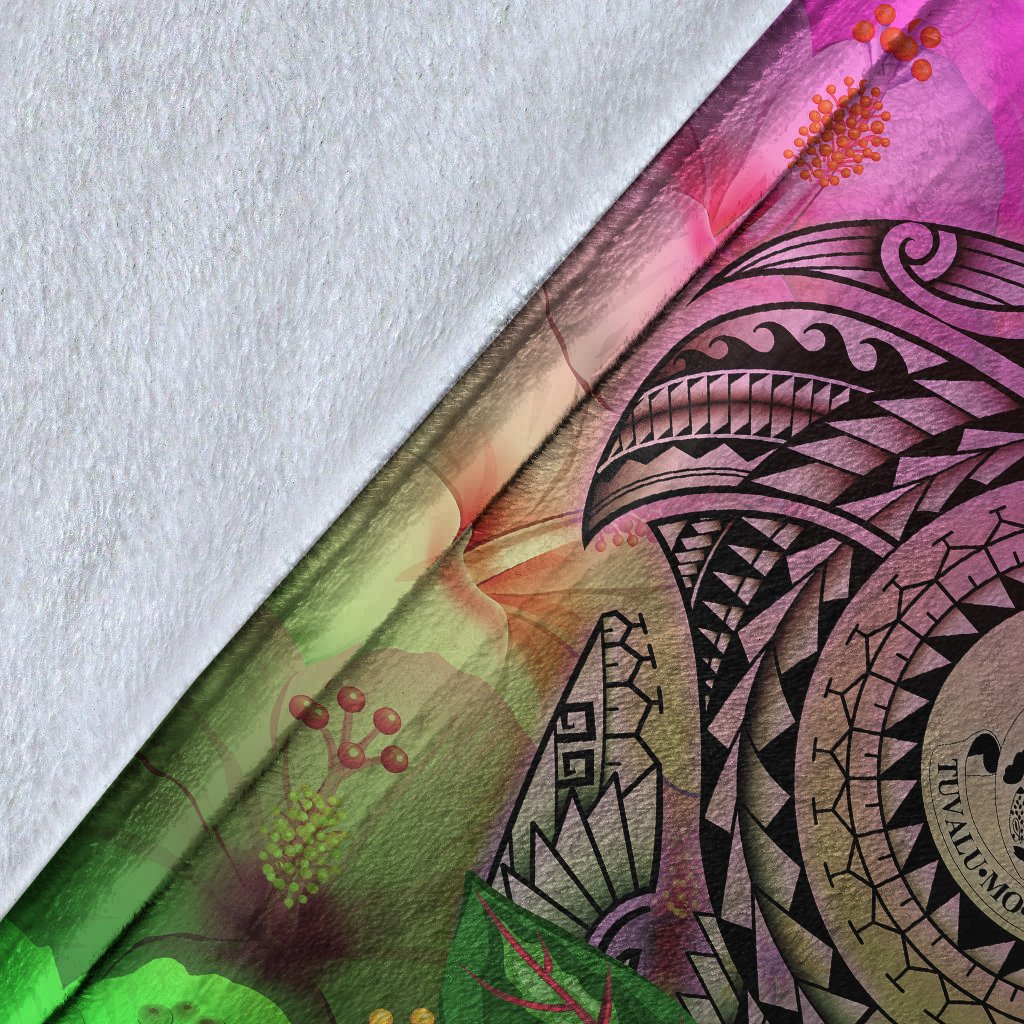 Tuvalu Premium Blanket - Manta Ray Tropical Flowers - Polynesian Pride