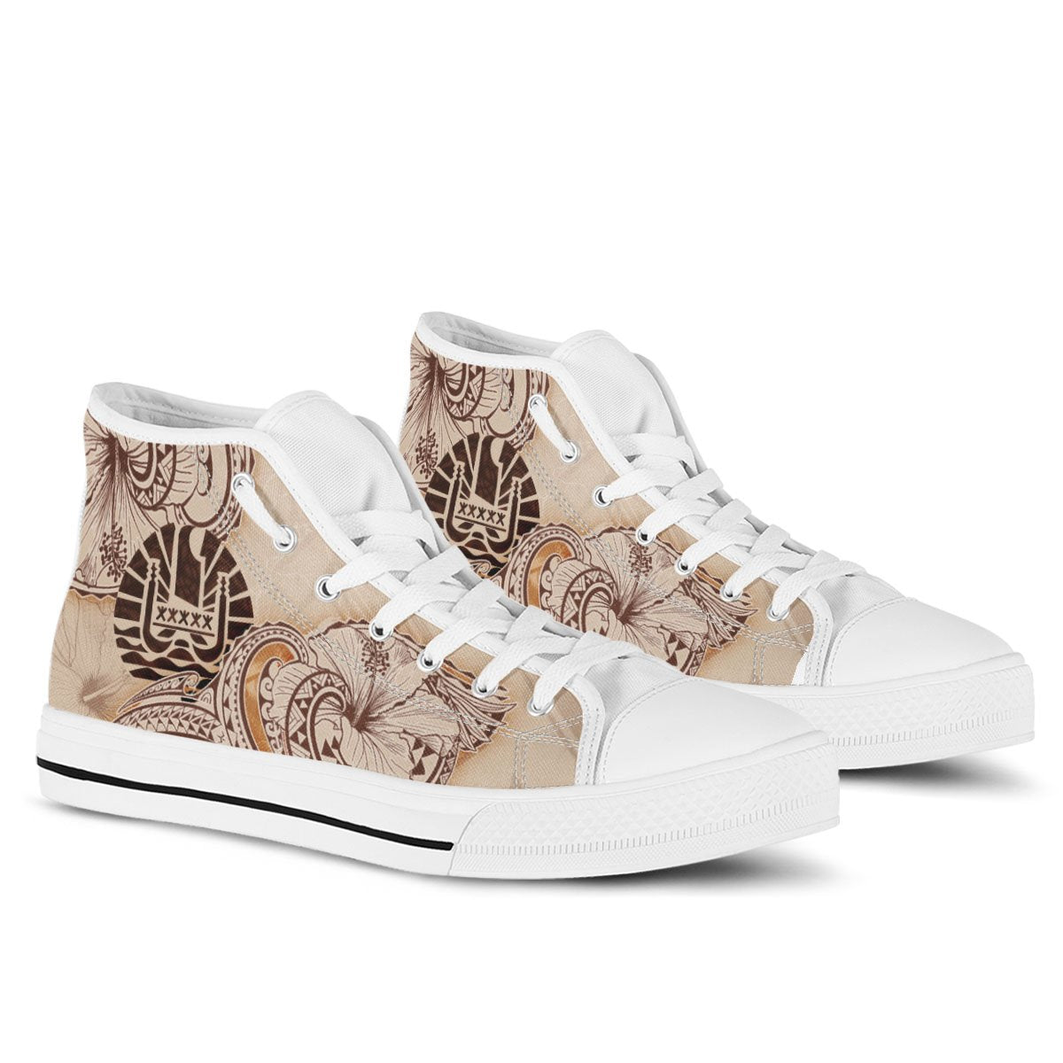 Tahiti High Top Shoes - Hibiscus Flowers Vintage Style Unisex White - Polynesian Pride