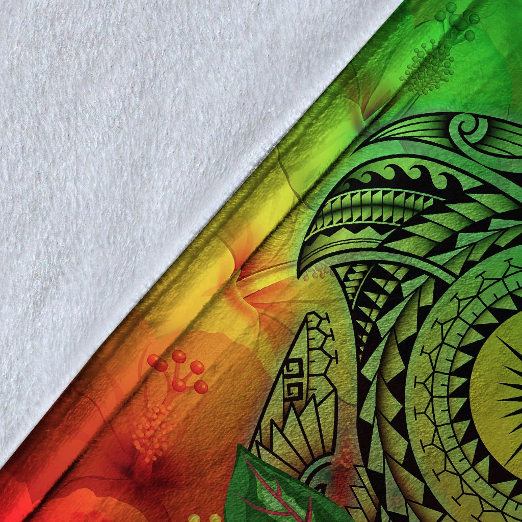 Marshall Islands Premium Blanket - Manta Ray Tropical Flowers (Green) - Polynesian Pride