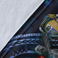 Nauru Polynesian Premium Blanket - Blue Turtle Hibiscus - Polynesian Pride