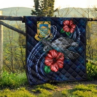 Tuvalu Polynesian Premium Quilt - Blue Turtle Hibiscus - Polynesian Pride