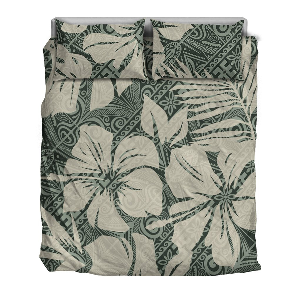 Polynesian Bedding Set - Abstract Hibiscus Flowers With Tribal Background - Polynesian Pride