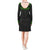 Polynesian Long Sleeve String Tie Dress - Black Parallel Pattern Green - Polynesian Pride