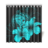 Hawaii Hibiscus Shower Curtain - Turtle Map - Turquoise - Polynesian Pride