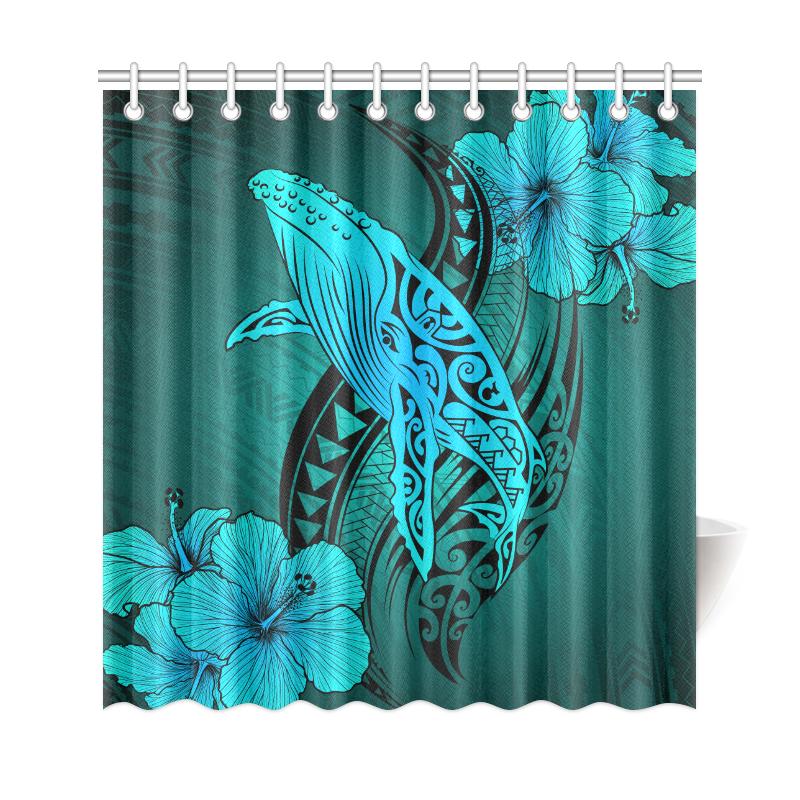 Hawaii Whale Swim Poly Shower Curtain - Turquoise - Polynesian Pride