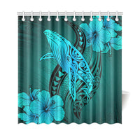 Hawaii Whale Swim Poly Shower Curtain - Turquoise - Polynesian Pride