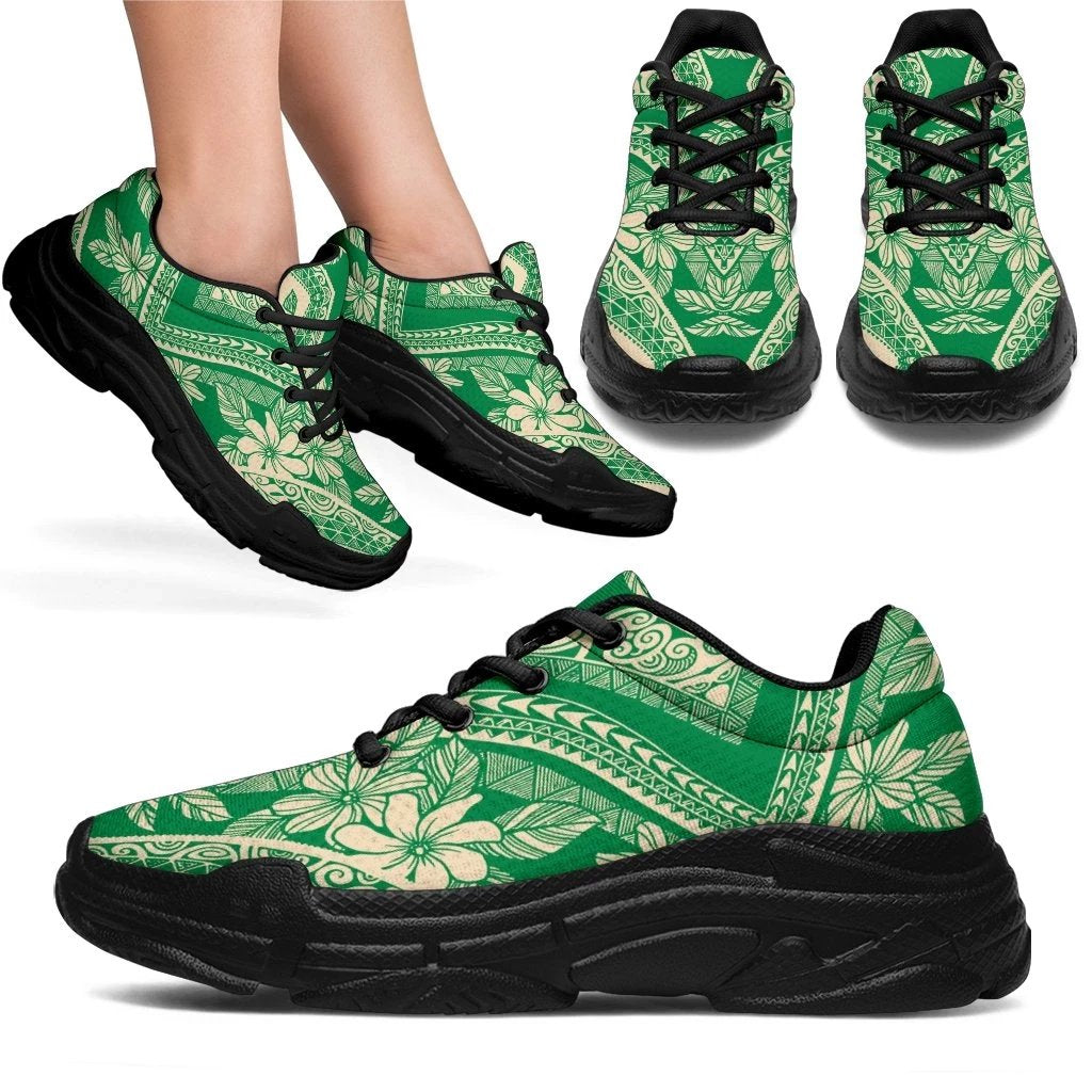 Polynesian Plumeria Mix Green Chunky Sneakers - Polynesian Pride