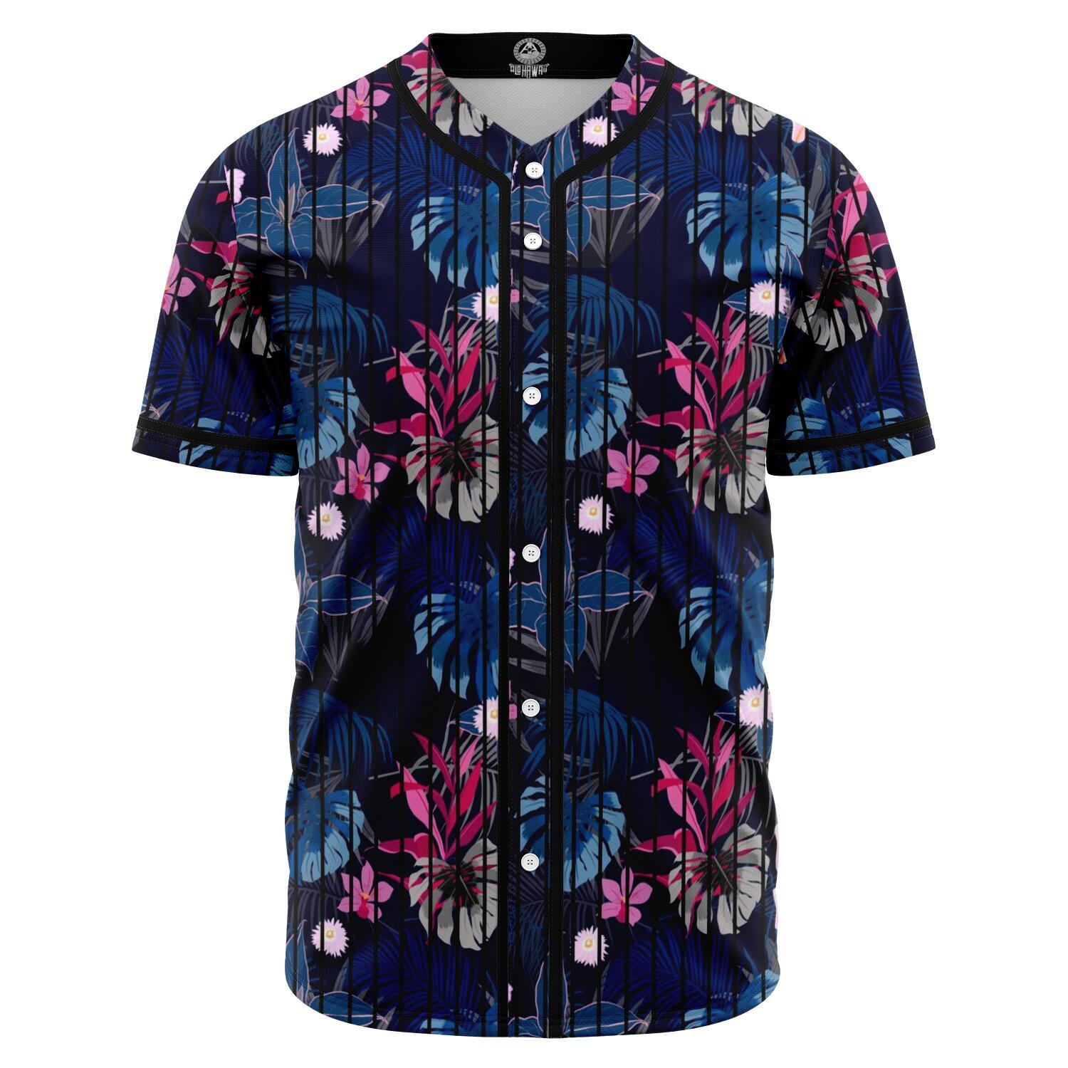 Tropical Palm Tree And Flower Baseball Jersey Black - Polynesian Pride