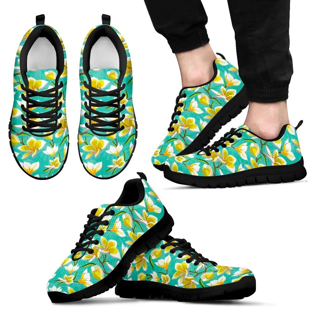 Hawaii Tropical Plumeria Blue Sneakers Men's Sneakers Black - Polynesian Pride