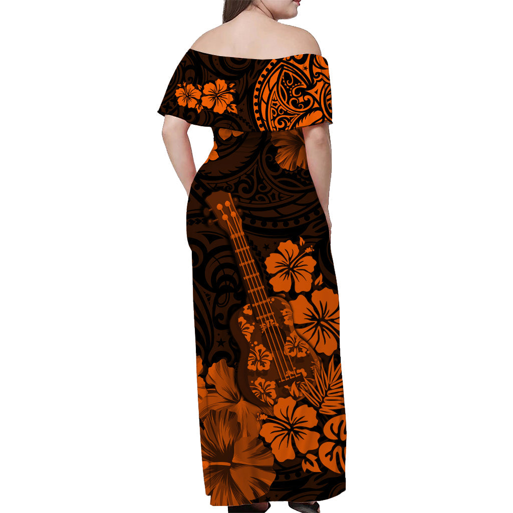 Hawaii Matching Dress and Hawaiian Shirt Polynesia Orange Ukulele Flowers LT13 - Polynesian Pride