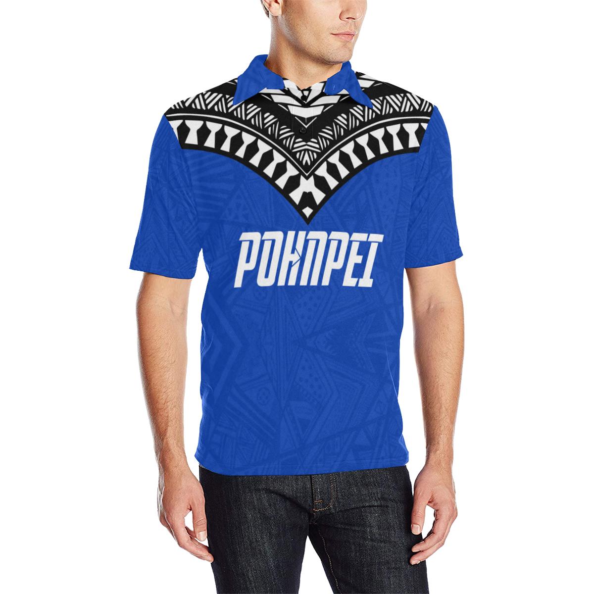 Pohnpei Mens All Over Print Polo Shirt Pohnpei Flag Micronesian Pattern - Polynesian Pride