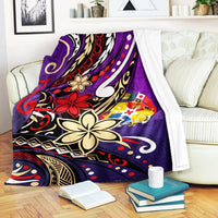 Tonga Premium Blanket - Tribal Flower With Special Turtles Purple Color White - Polynesian Pride