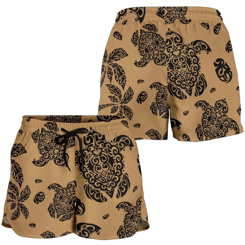 Polynesian Turtle Palm And Sea Pebbles Gold Women's Short Women Gold - Polynesian Pride