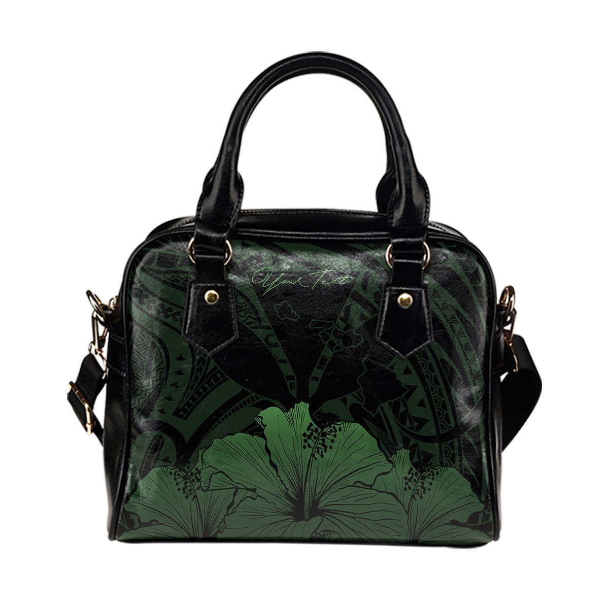 Personalised - Hawaii Royal Hibiscus Polynesian Tribal Shoulder Handbag Green AH - Polynesian Pride