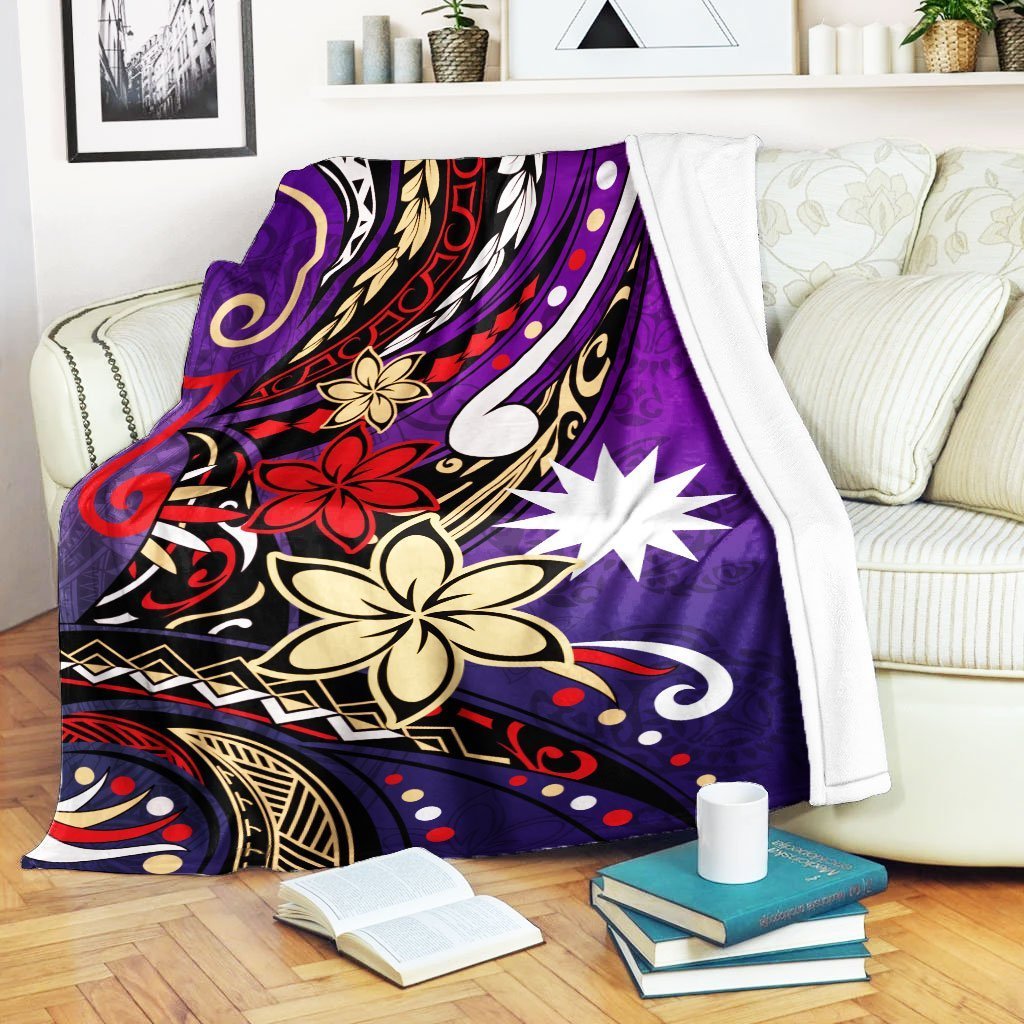 Nauru Premium Blanket - Tribal Flower With Special Turtles Purple Color White - Polynesian Pride