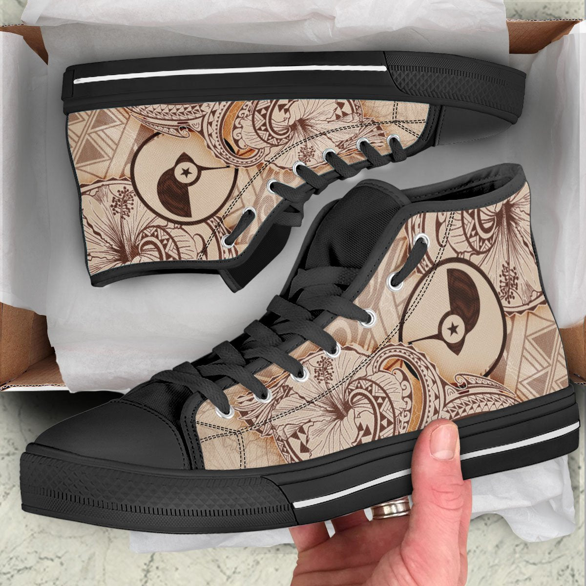 Yap High Top Shoes - Hibiscus Flowers Vintage Style - Polynesian Pride