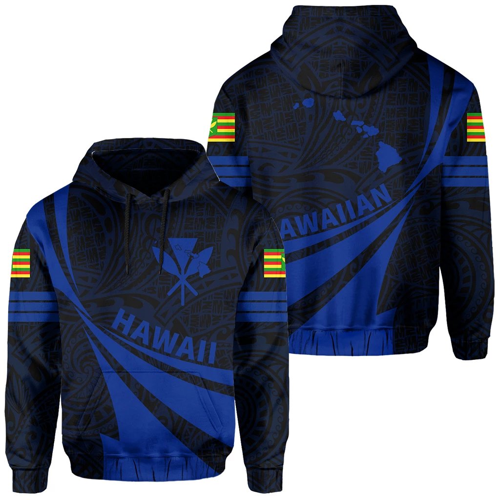 Kanaka Polynesian Hoodie Blue Doma Style Unisex Blue - Polynesian Pride