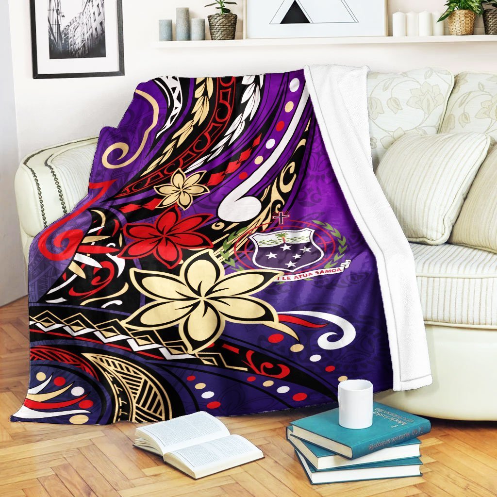 Samoa Premium Blanket - Tribal Flower With Special Turtles Purple Color White - Polynesian Pride