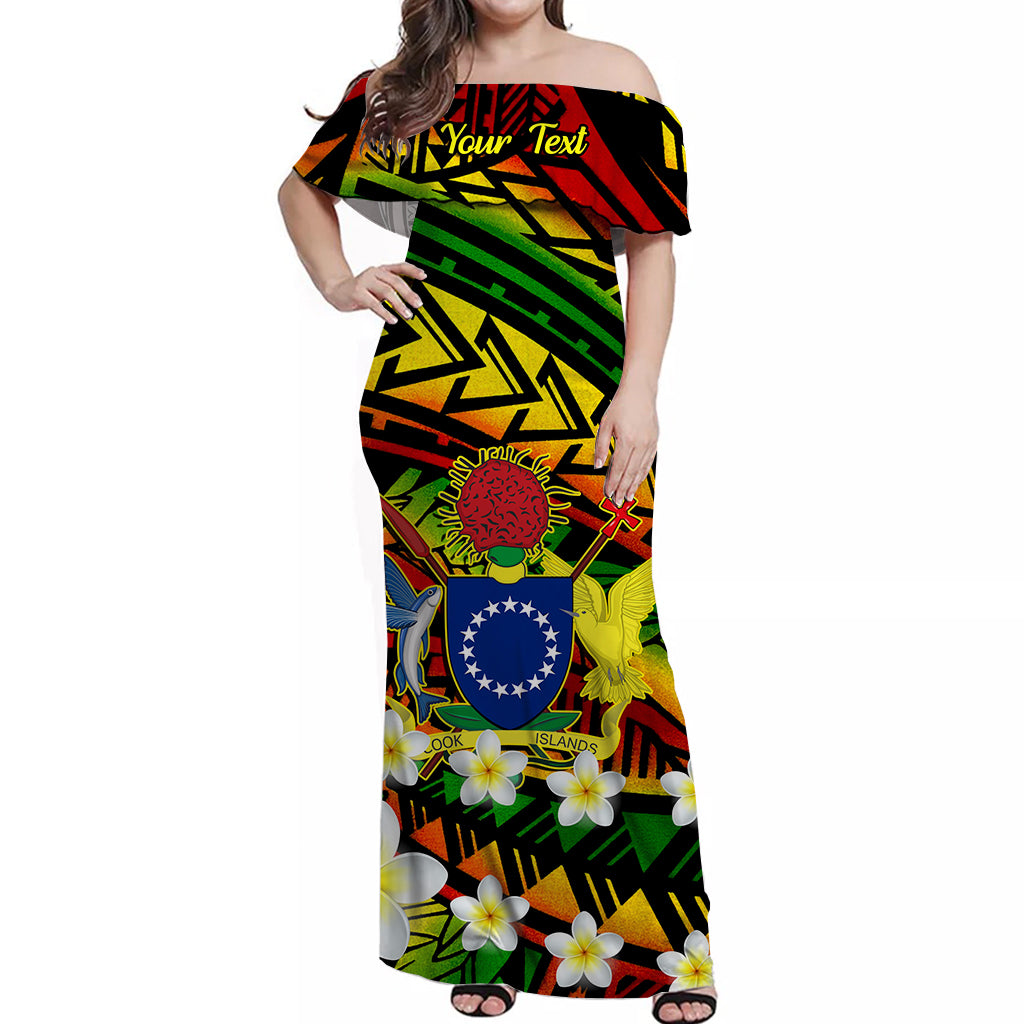 (Custom Personalised) Cook Islands Off Shoulder Long Dress Plumeria Flower Reggae Color LT13 Long Dress Reggae - Polynesian Pride