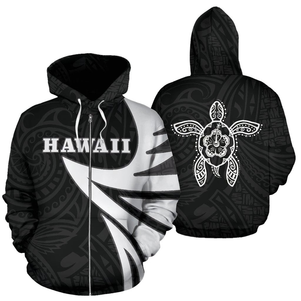 Hawaii Turtle Zip up Hoodie Warrior Style Unisex Black - Polynesian Pride
