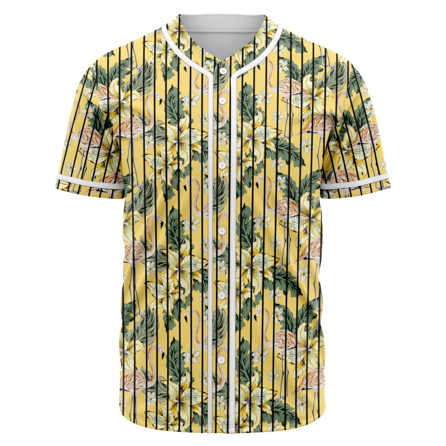 Tropical Flamingo Yellow Baseball Jersey Black - Polynesian Pride