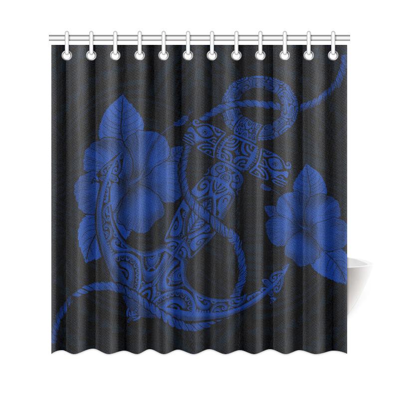 Anchor Blue Poly Tribal Shower Curtain - Polynesian Pride