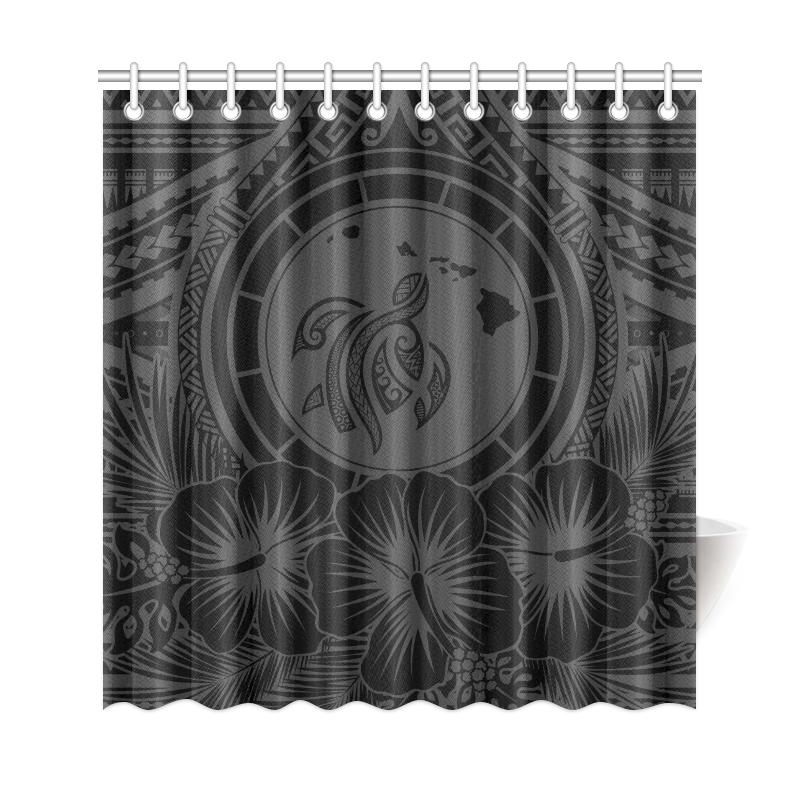 Hawaii Map Honu Hibiscus Gray Polynesian Shower Curtain - Polynesian Pride