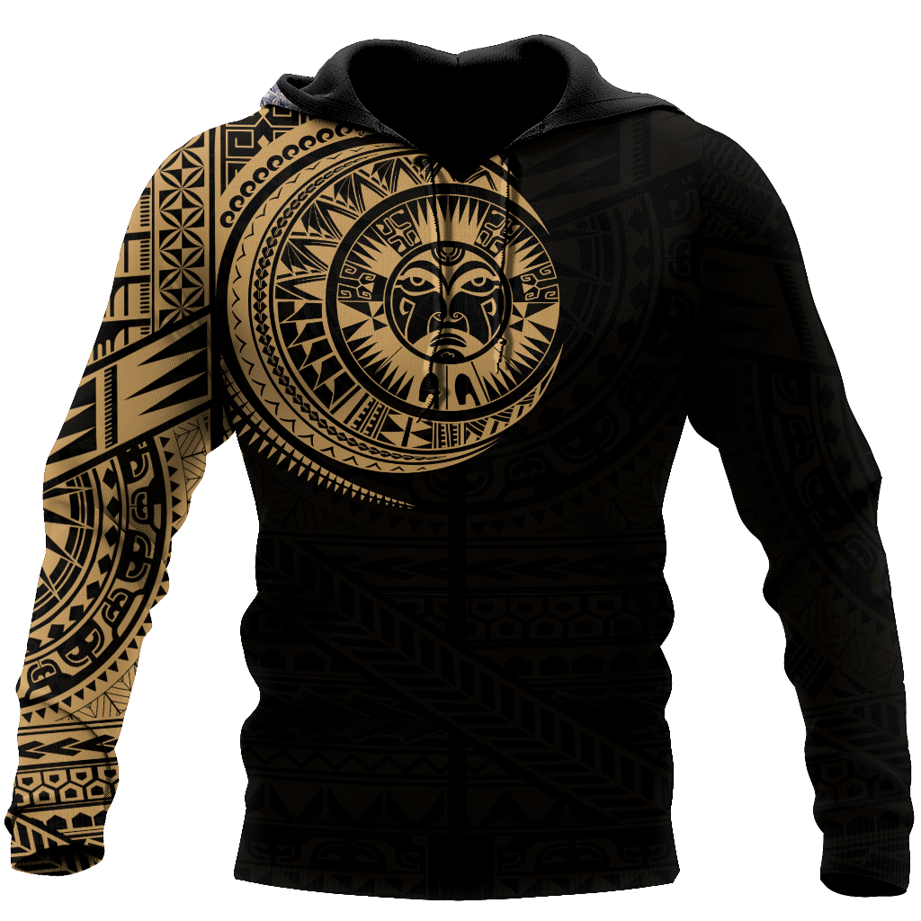 New Zealand Maori Tattoo Hoodie Gold Unisex Black - Polynesian Pride