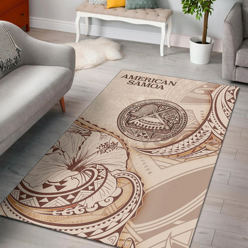 American Samoa Area Rug - Hibiscus Flowers Vintage Style Nude - Polynesian Pride