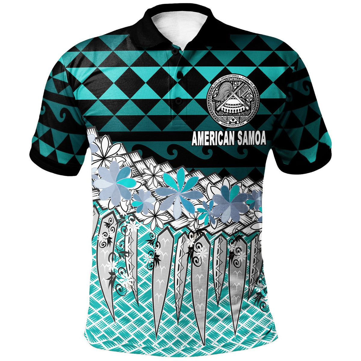 American Samoa Polo Shirt Coconut Leaves Weave Pattern Blue Unisex Blue - Polynesian Pride