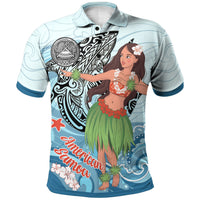 American Samoa Polo Shirt Polynesian Girls With Shark Unisex Blue - Polynesian Pride