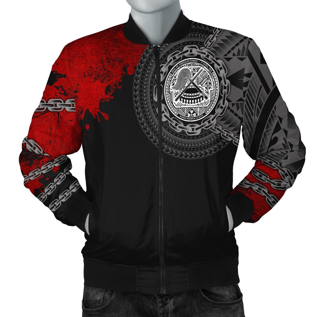 American Samoa Polynesian Men's Bomber Jacket - Polynesian Chain Style Black - Polynesian Pride