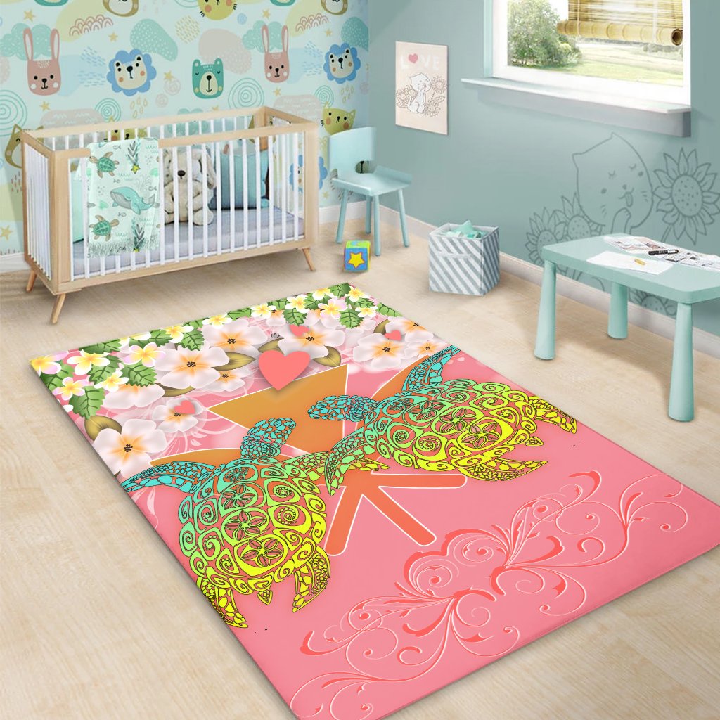 Hawaii Turtle Couple Plumeria Valentine Pattern Area Rug - Bond Style - AH - Polynesian Pride