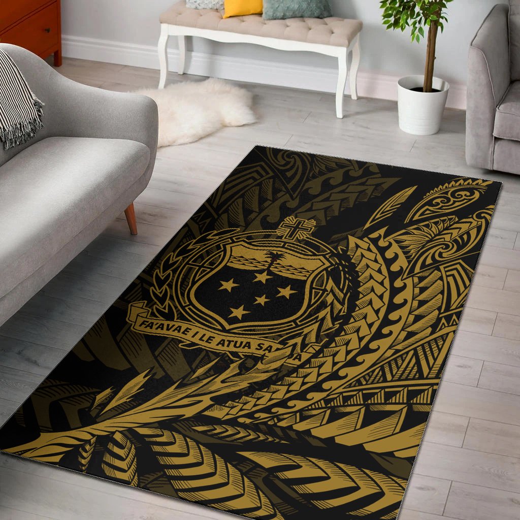 Samoa Area Rug - Gold Color Wings Style Black - Polynesian Pride