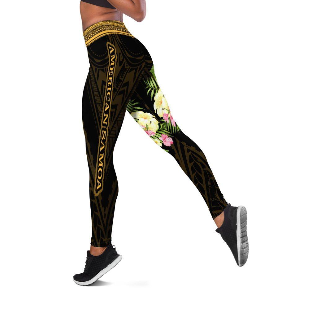 American Samoa Leggings - Polynesian Gold Patterns Collection Black - Polynesian Pride