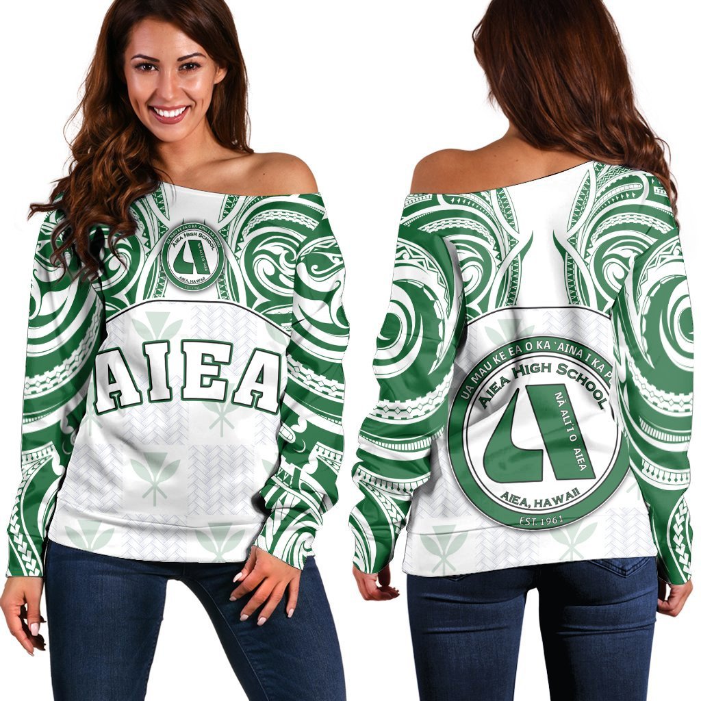 Hawaii - Kanaka Aiea High School Off Shoulder Sweater Demodern Style AH White - Polynesian Pride