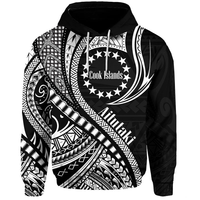 Aitutaki Cook Islands Hoodie Black Polynesian Wave Style LT9 Hoodie Black - Polynesian Pride