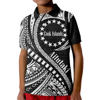 Aitutaki Cook Islands Polo Shirt Black Polynesian Wave Style LT9 Kid Black - Polynesian Pride