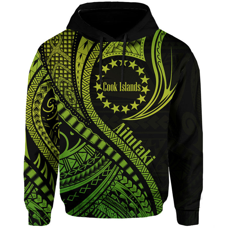 Custom Aitutaki Cook Islands Hoodie Green Polynesian Wave Style LT9 Hoodie Green - Polynesian Pride