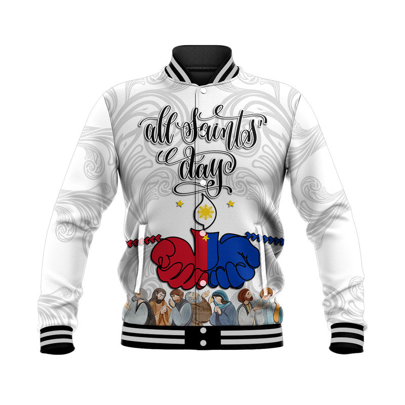 Philippines Baseball Jacket All Saints' Day LT9 Unisex White - Polynesian Pride