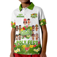 Aloha Poly Fest 10th Annual Polo Shirt Tropical Palm Leaf Flower LT9 Kid White - Polynesian Pride