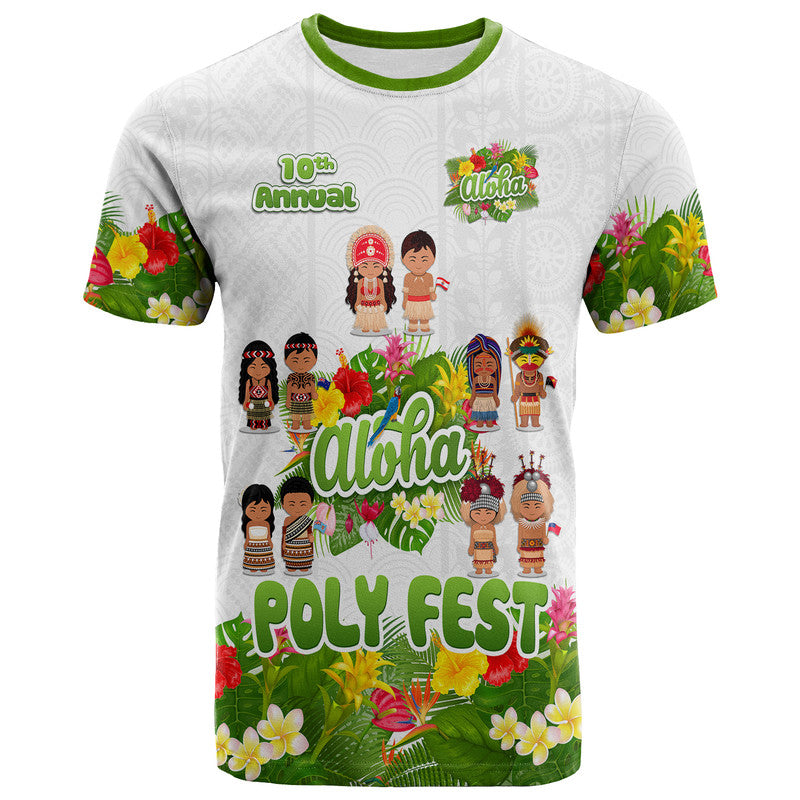 Aloha Poly Fest 10th Annual T Shirt Tropical Palm Leaf Flower LT9 Adult White - Polynesian Pride